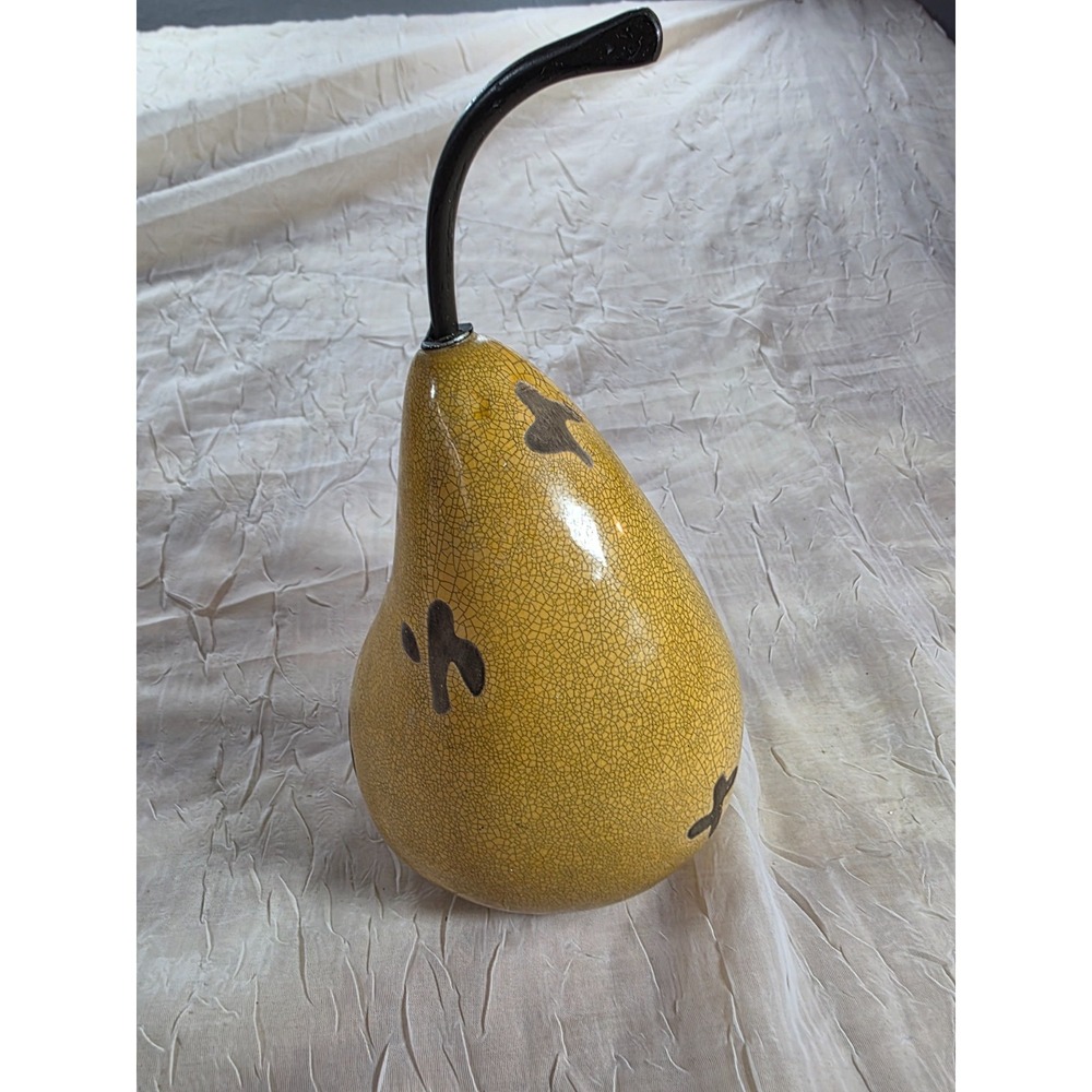 Ceramic Pear Figurine Crackle Glaze  Fruit Decor Modern Accent